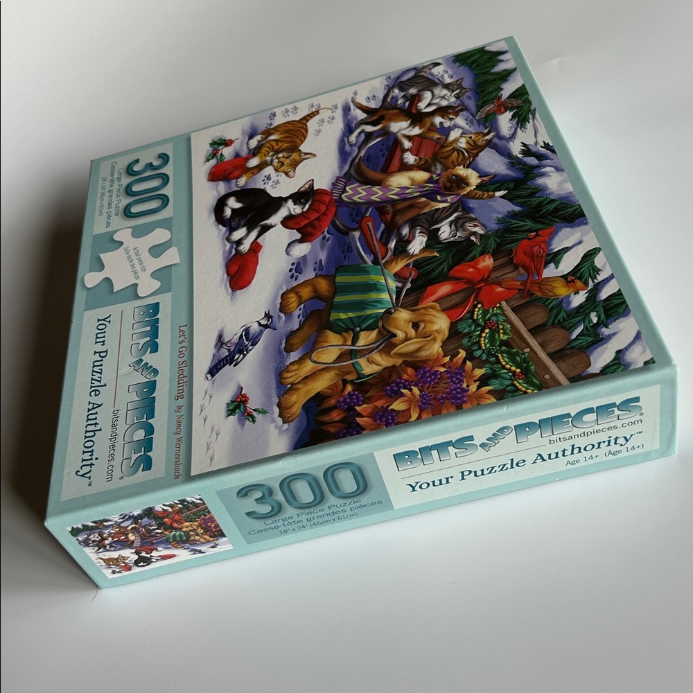 “Let’s Go Sledding” Dogs and Cats Christmas Winter 300pc Puzzle, Bits & Pieces - Picture 5 of 8